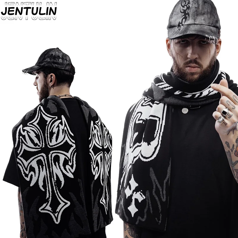 

Y2K Aesthetic Retro Scarfs Men Women Autumn Winter Warm Scarves Punk Hip Hop Knitted Scarf Korean Fashion Street Fun Print Shawl