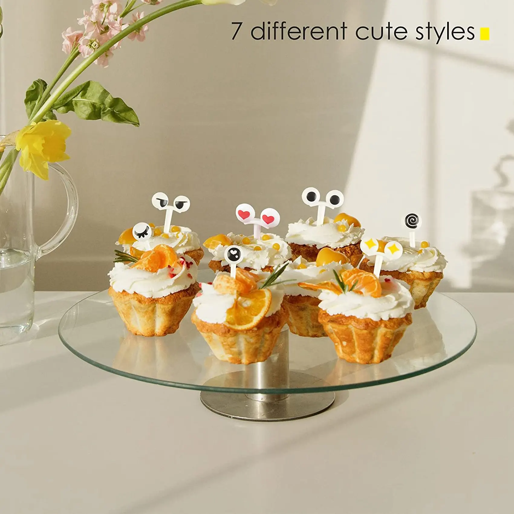 10 Pieces of Mini Cute Cartoon Eyes Lunch Box Decoration Fork Fruit Fork Dessert Fork