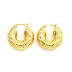 Shevalues Women Classic Hoop Earring Lady 14K Gold Plated Earrings Luxury Thread Design Ear Rings Fashion Jewelry Gifts