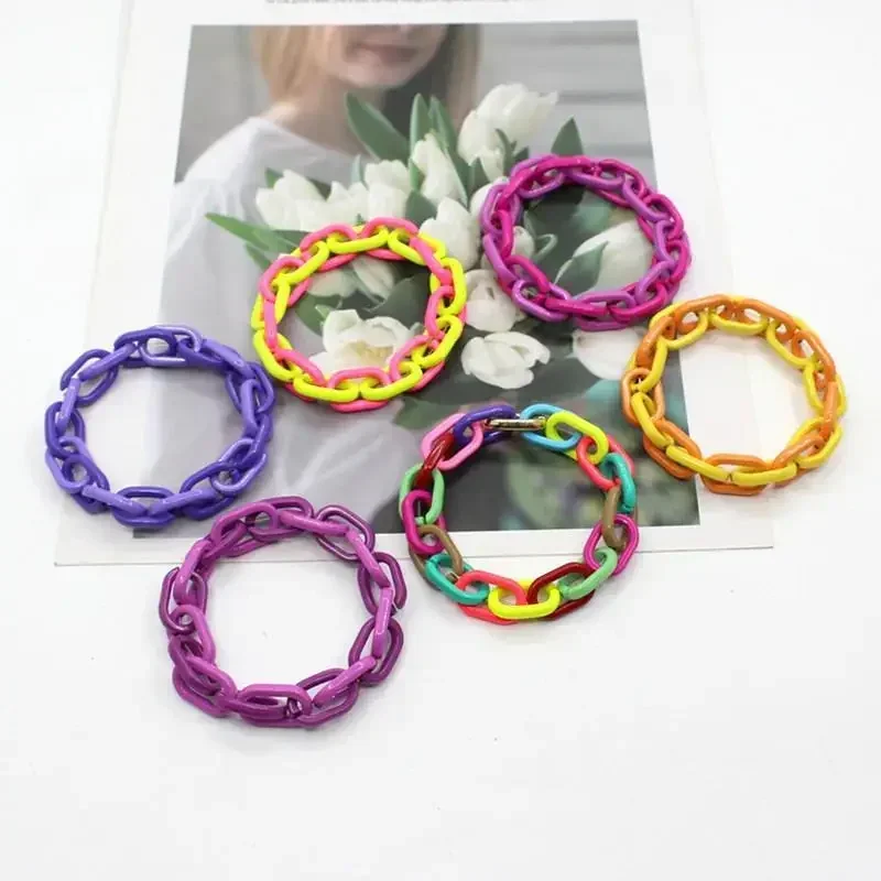 2022 New Popular Alloy Colorful Candy Color Baking Paint Cuban Chain for Men and Women O-ring Combination Enamel Bracelet