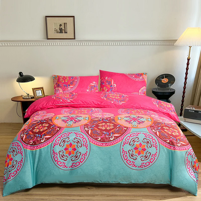 

Ethnic Style Duvet Cover with Pillowcases 203x229cm,Double King Bed Quilt Cover,Microfiber Soft Bedding Set 264x228cm