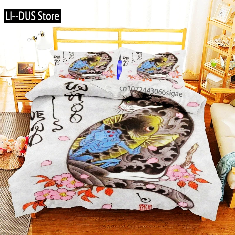 

Phechion Samurai Cat Tattoo 3D Print Bedding Set Duvet Covers Pillowcases One Piece Comforter Bedding Sets Bedclothes Bed K580