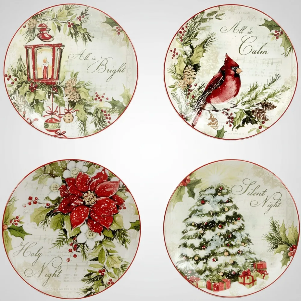 

9-дюймовые праздничные десертные тарелки для салата, набор из 4 штук, прочная глиняная посуда, можно мыть в посудомоечной машине, в микроволновой печи для семейной столовой