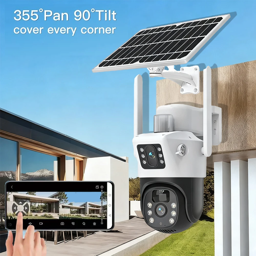 4K Dual Lens Solar Wifi CCTV Camera Security System Kit 10CH 8MP Wifi NVR Kit Auto Tracking PTZ IP Camera Video Surveillance Set
