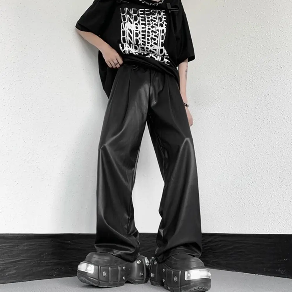 Pantalones de piel sintética para hombre y mujer, ropa de calle de pierna ancha con cintura elástica, suave y Lisa, estilo Hip Hop