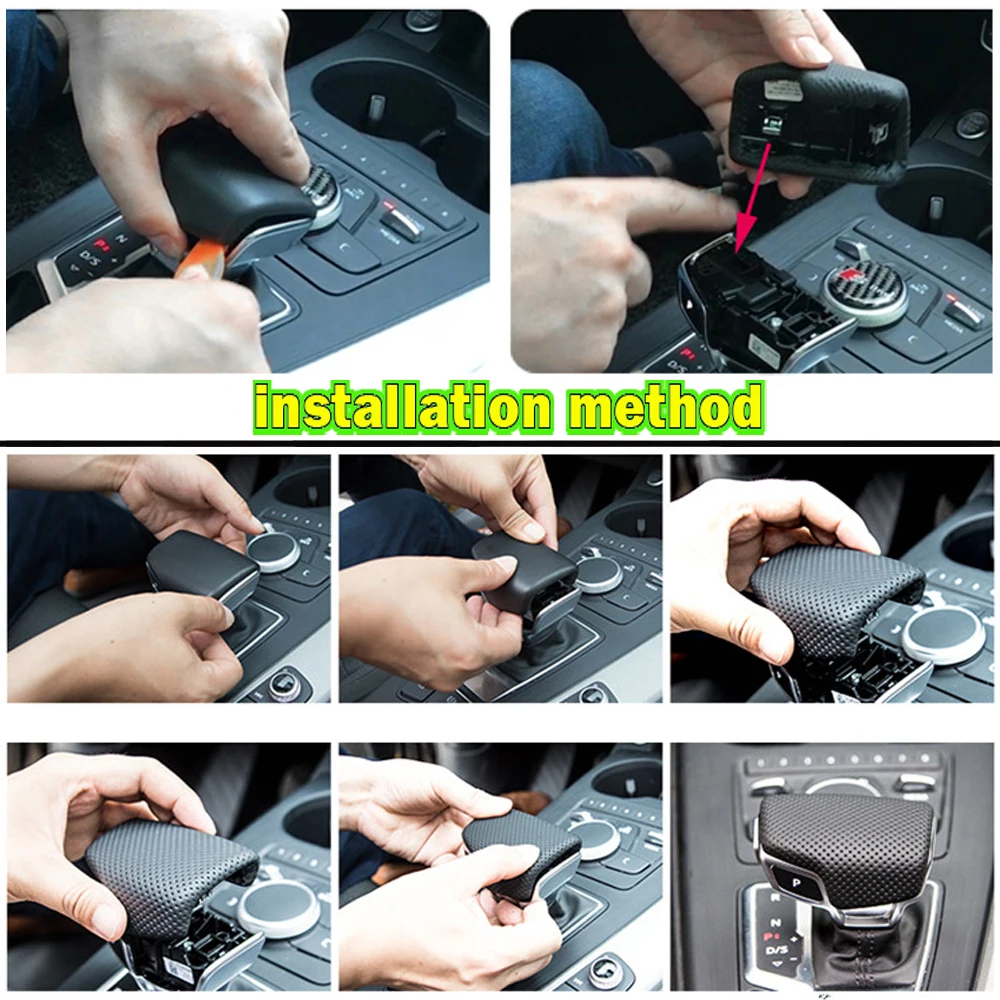 جديد لأودي A4 B9 A5 Q7 4M1 713 139F Q5 2016-2019 جلد أسود مثقوب محدد رافعة مقبض والعتاد التحول المقبض غطاء كرة اليد #6