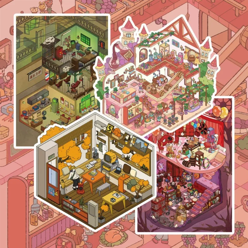 3D 소형 와이너리 하우스 스티커 저널링을위한 경치 좋은 디오라마 데칼 크리 에이 티브 비주얼 스크랩북 어린이 릴리프 스티커