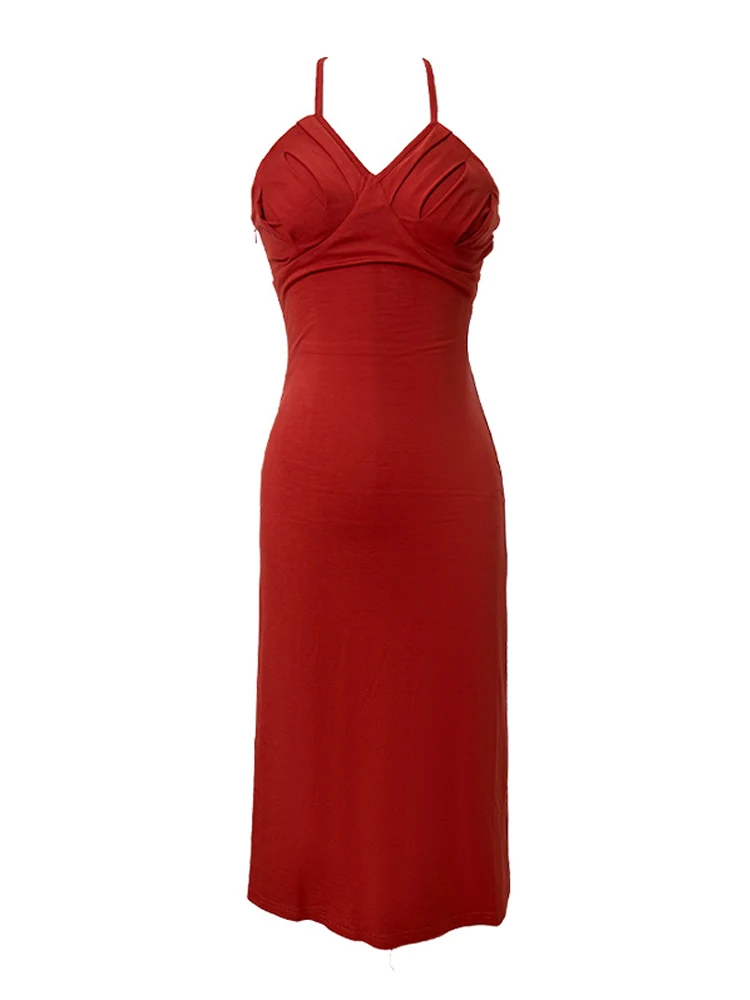 Femmes vacances Robe rouge Femme décontracté doux licou pansement dos nu moulante Robe Femme plage fête robes Robe d'été