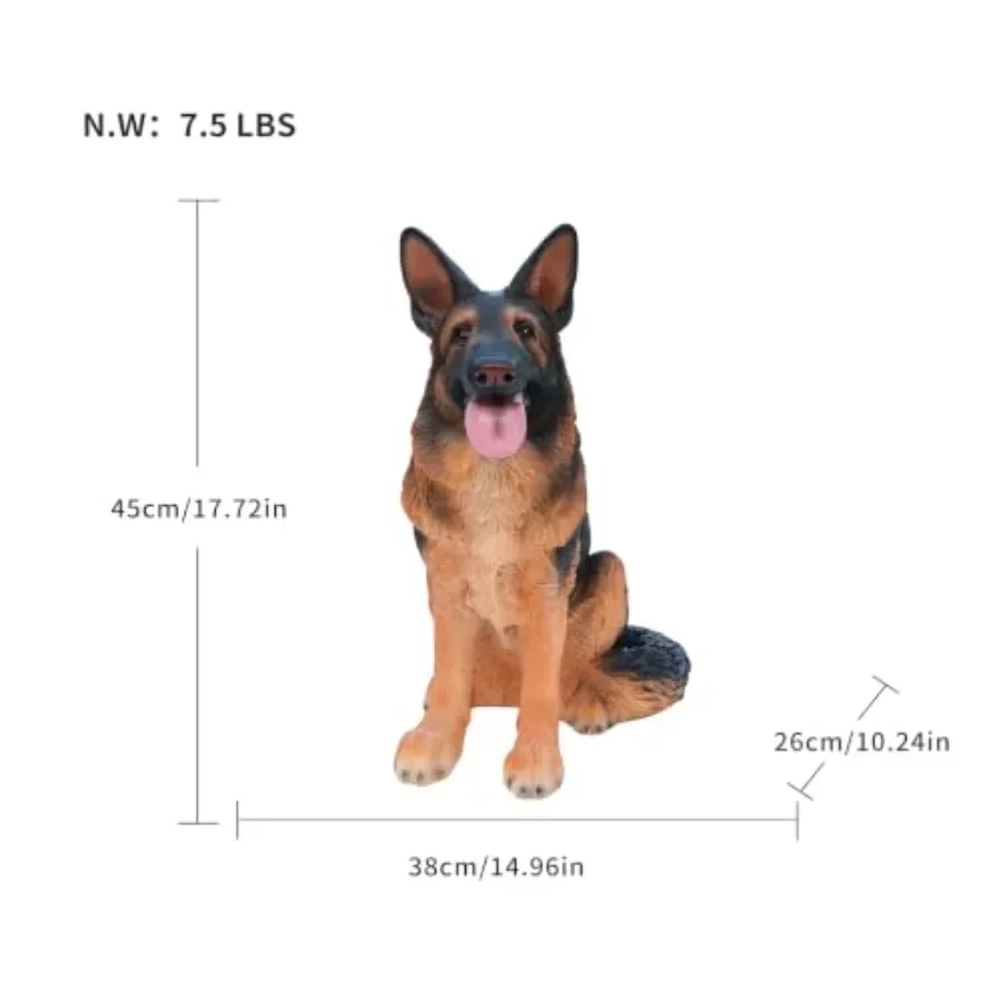 German Shepherd Dog Statue, Resin Garden Sculpture Outdoor: Durable Weather-Resistant Resin, Realistic Gray-Brown Finish, Lifel
