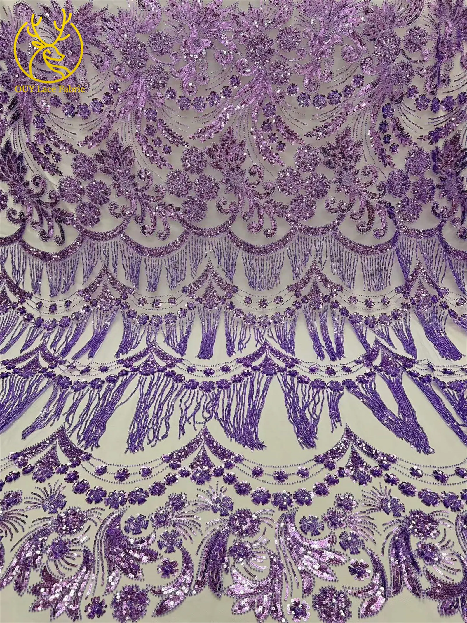 Afrikanischer 3D-Quasten-Perlen-Spitzenstoff 5 Yards Französischer Tüll Pailletten-Spitzenstoff Nigerianischer Netzspitzenstoff für Hochzeitskleider – Detail 8