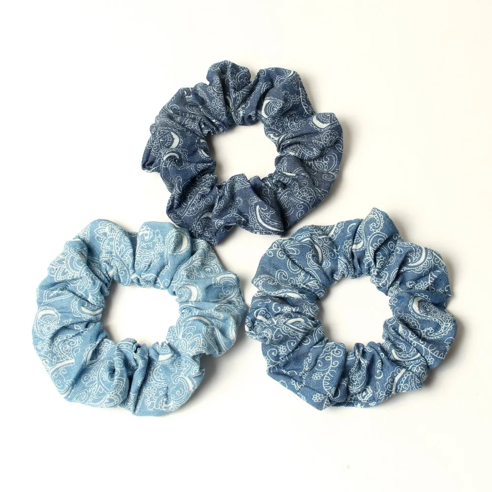 3 Stück Denim-Haargummis für Mädchen und Frauen, Paisley-elastische Haarbänder, Haargummi, Pferdeschwanz-Halter, Haar-Gummibänder, Denim-Haar-Accessoires – Detail 6