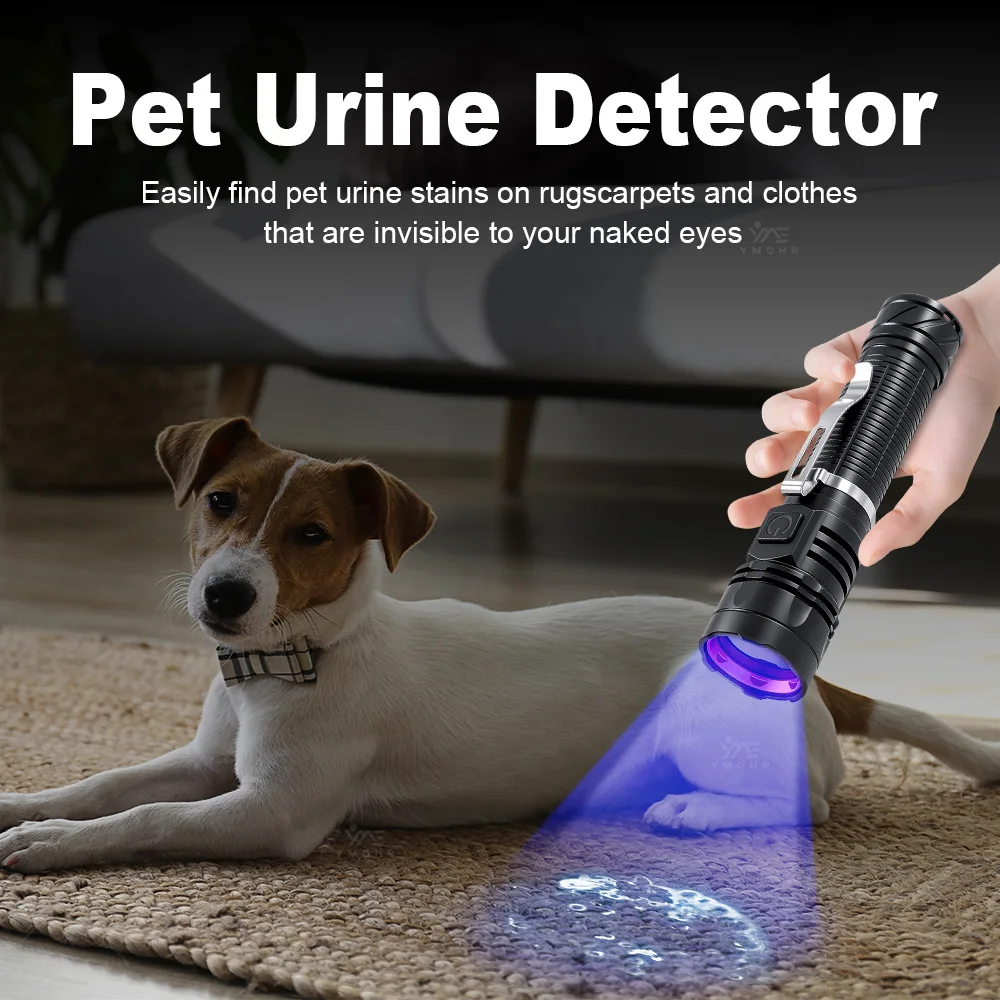 365nm LED UV Flashlight USB Rechargeable UV Light Pet Cat Dog Urine Scorpion Detection Aluminum Alloy Money Jewelry Black Light