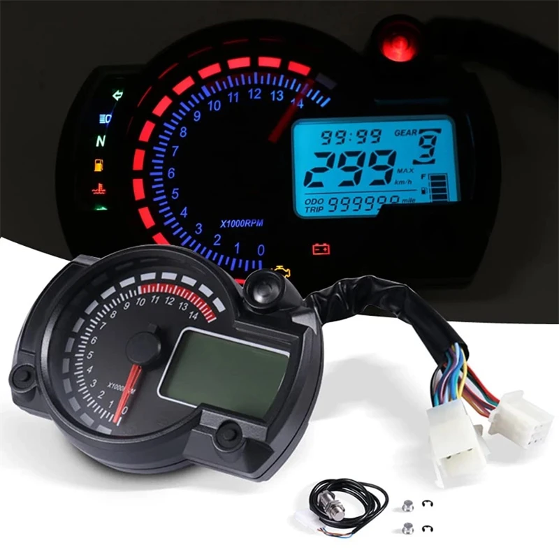 LCD Digital Motorcycle Speedometer Odometer Dirt Pit Bike Gauge Moto Dashboard Meter 7 Colors  Tachoguage With Alarm Lamp