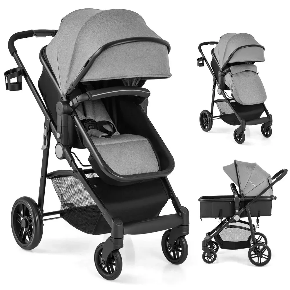

2 In 1 Foldable Baby Stroller Kids Travel Newborn Infant Buggy Pushchair Gray