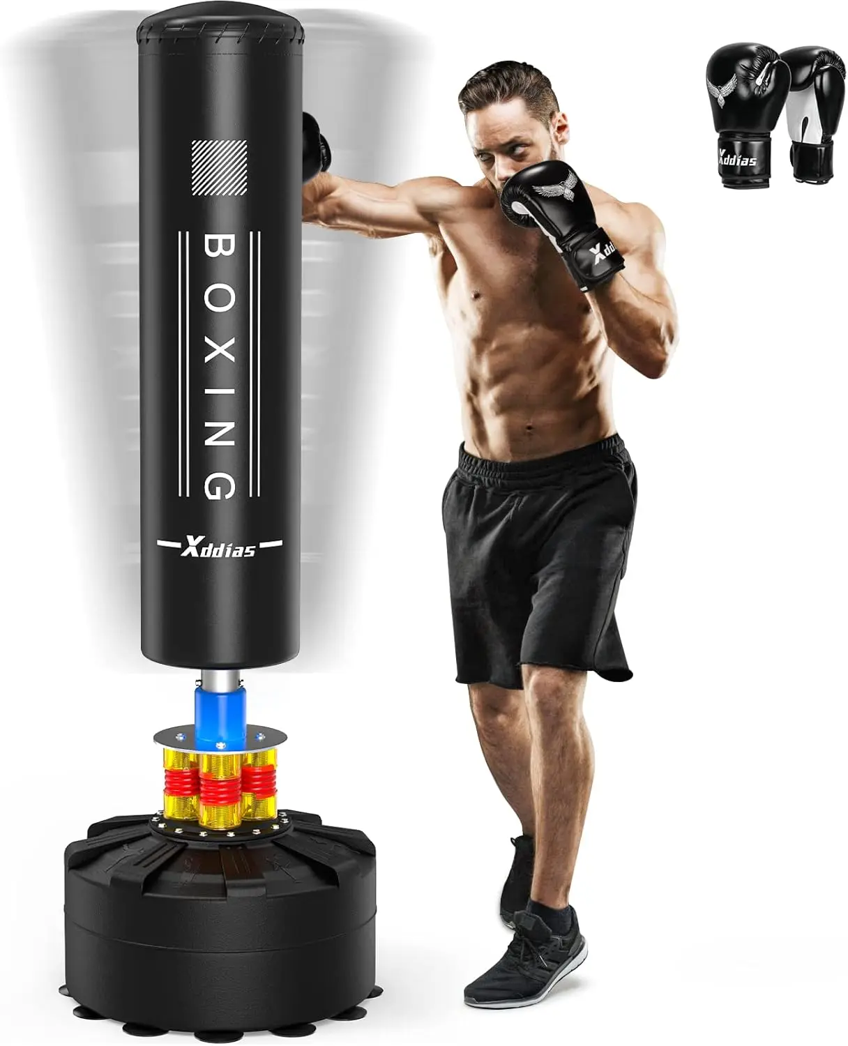 Punching with Stand, 70'' Freestanding Punching for Adult, Heavy Boxing with Suction Cup Base Kickboxing for MMA