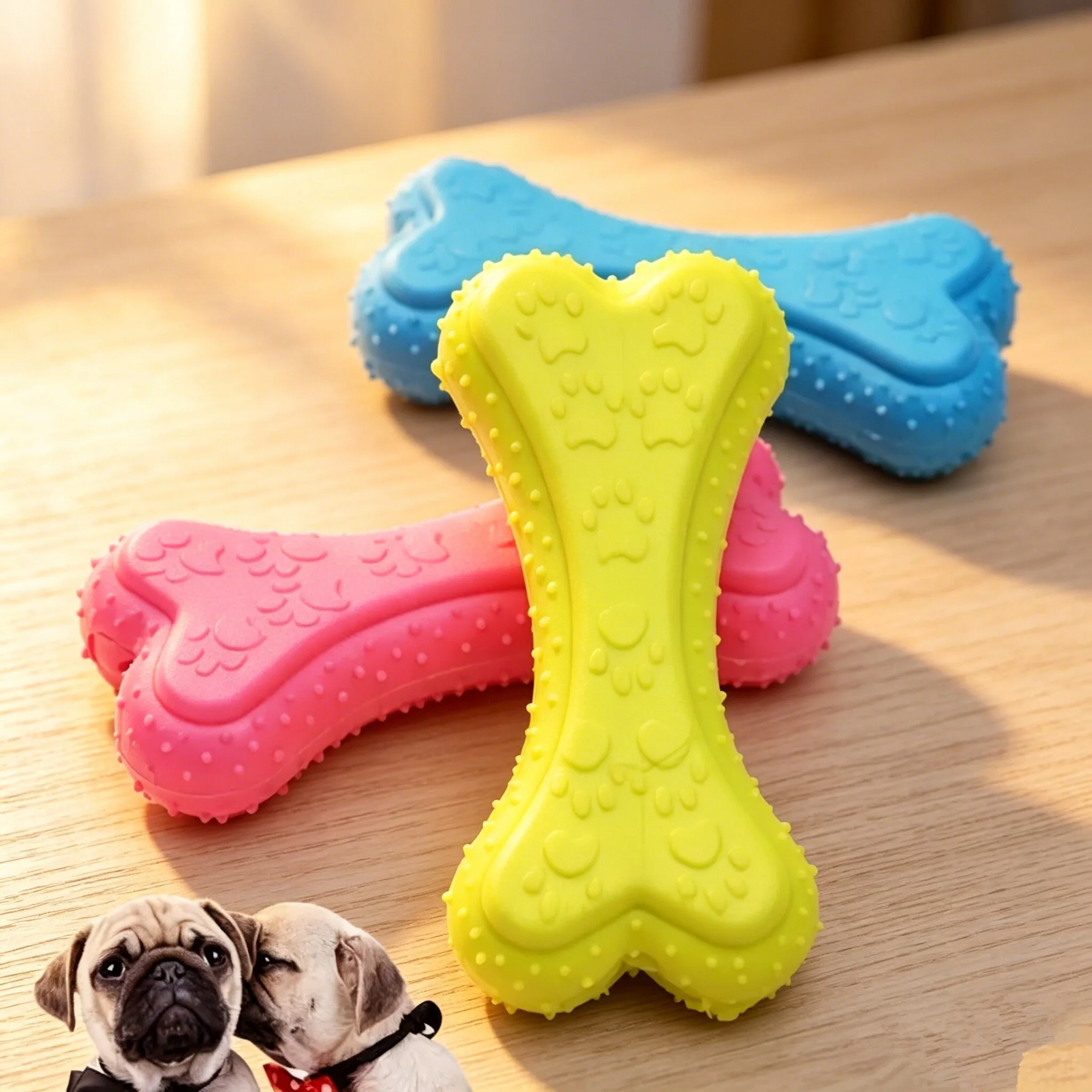 Durable Spiky Rubber Bone Dog  - Teeth Cleaning Dog Chew Bone review and price