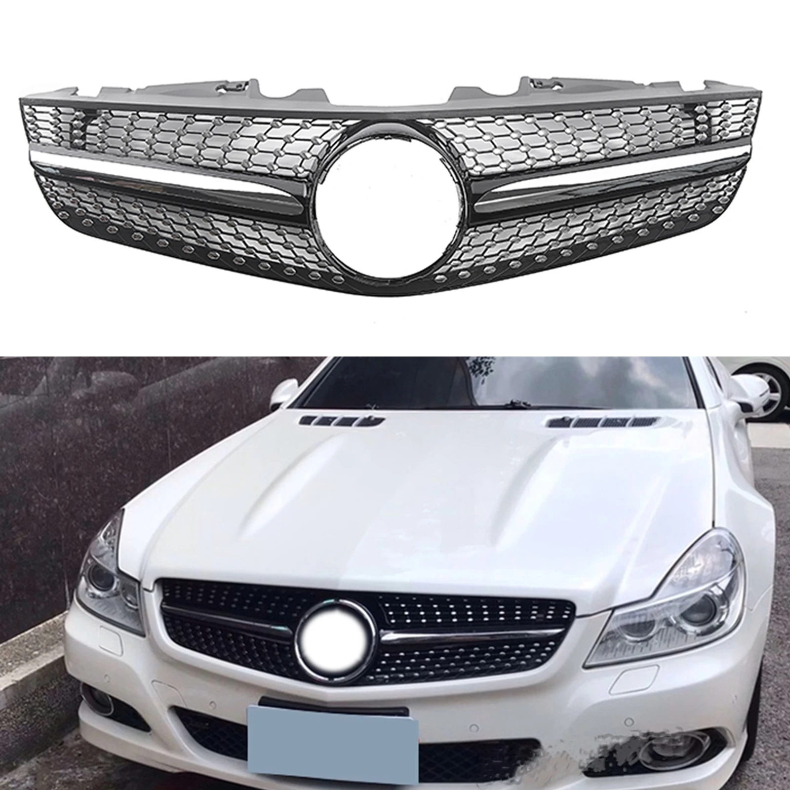 Car Front Grille Mesh Upper Bumper Hood Grill Auto Kit For Mercedes Benz R230 SL Class SL500 SL550 SL600 2009-2012