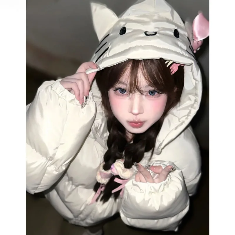 Sanrio Hello Kitty New Harajuku Tops Hooded Y2k College Style Cotton Coat Autumn Winter Fashion Clothes Women Cute Padded Jacket