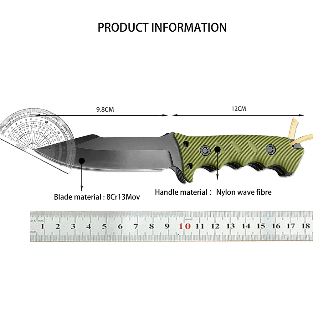 Hunting Fixed Blade 8CR13MOV Steel Blade G10 Handle Tactical Bushcraft Knife Survival Self Defense Knife with Kydex Sheath