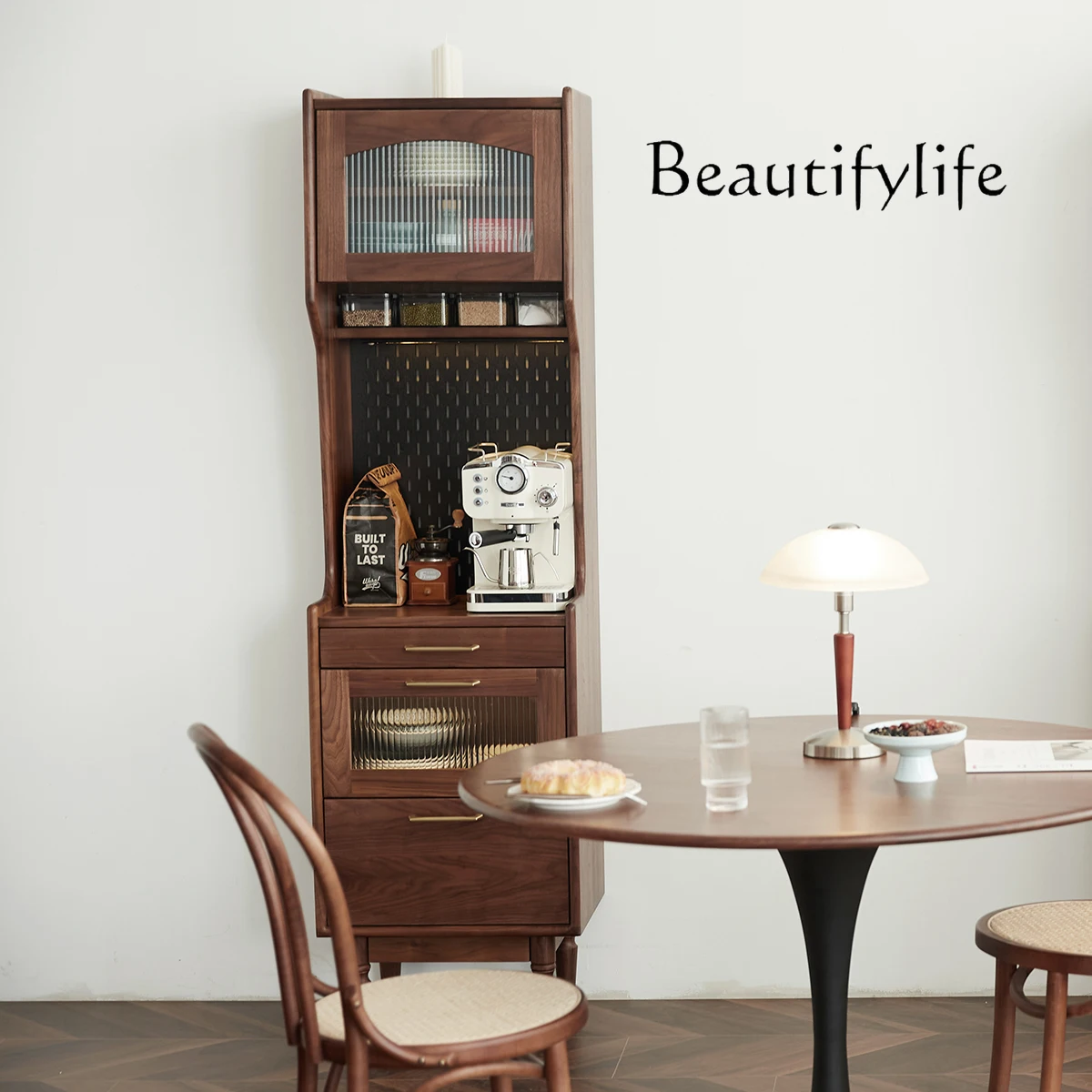 Nordic Solid Wood Dining Edge Integrated High Cabinet against the Wall Living Room Home Tea Clothes Closet Kitchen Locker