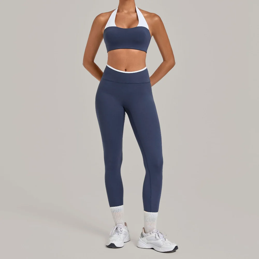 Women's 2 Piece Yoga Set Halter Neck Backless Bra High Waist V Back Leggings Butt Lifting Squat Proof Gym Run Fitness Activewear