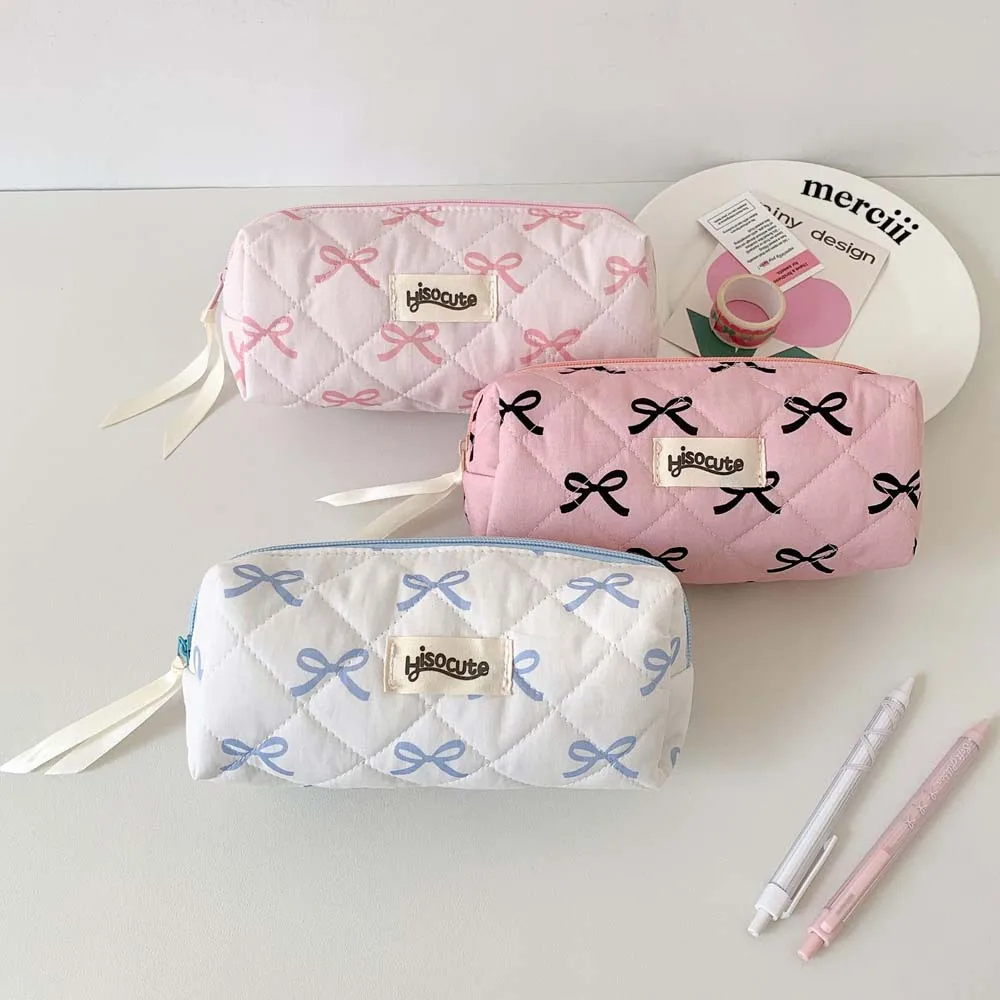 Bowknot Bow Stationery Bag Desktop Storage Aesthetic Korean Style Pencil Case Large Capacity Pink/White/Blue Bow Pencil Pouch