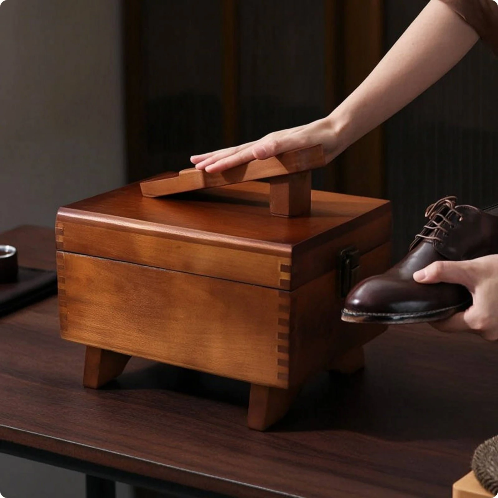 Shoe Care Container Rectangular Shoe Shine Box Organizer Compact Kit Premium for Home, Closet