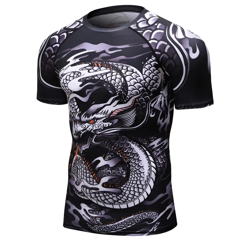 Summer 3D Print New Compression Shirt Rashguard Bodybuild Cross Short Sleeve Jiu Jitsu MMA Fitness Quick Dry Tights Rash Guard