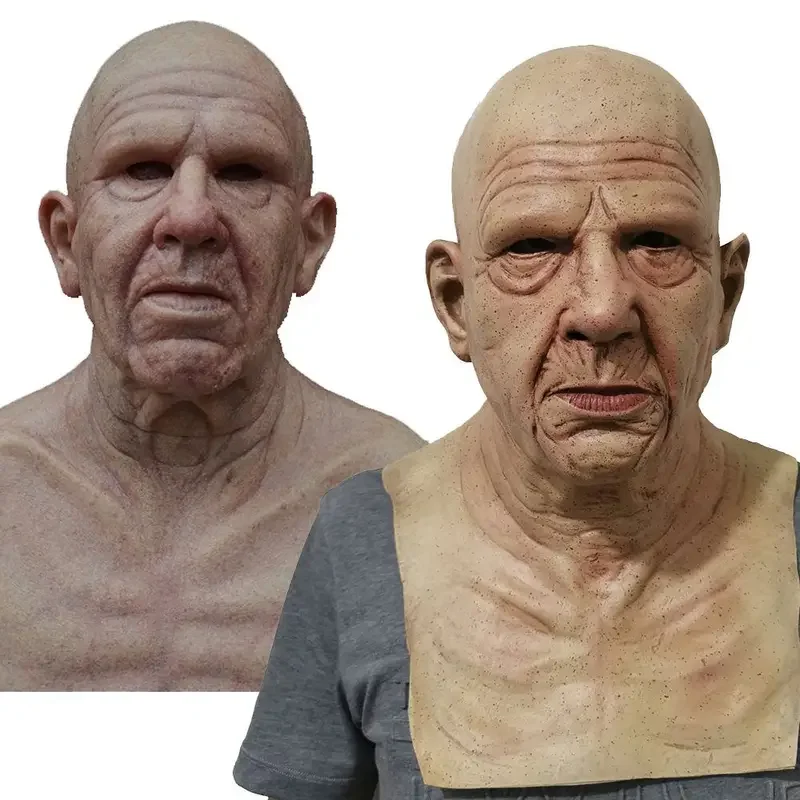 Old Man Mask Halloween Party Wrinkle Full for Head Mask Grandpa/Grandma Face Mask Party Supplies Accs Cosplay Props M05