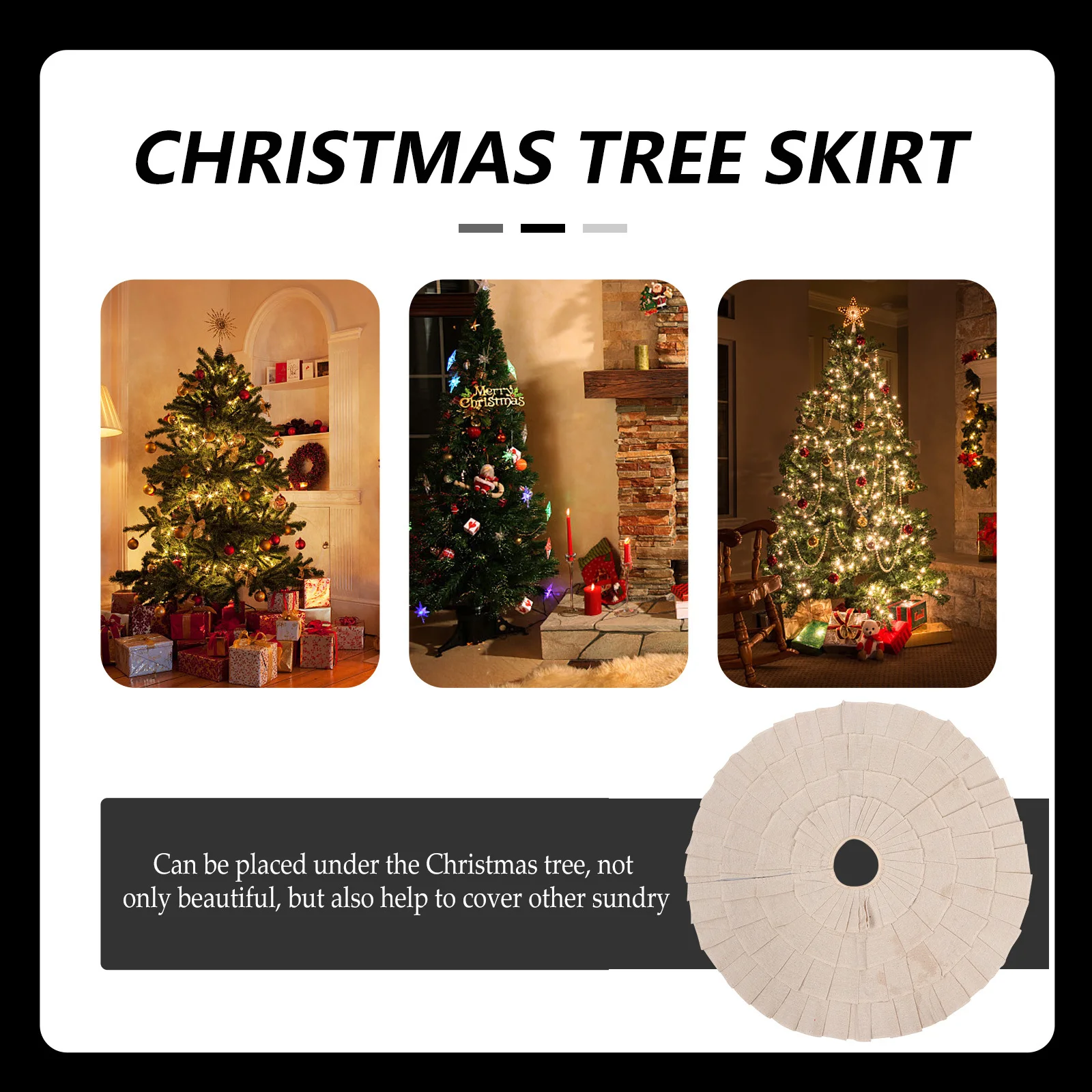 

Round Christmas Tree Skirt Ivory Xmas Tree Carpet Vintage Holiday Decoration Rustic Reindeer Christmas Ornament
