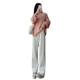 Calças femininas de cintura alta perna larga primavera outono inverno velo forrado grosso em linha reta drapey solto ajuste calças esportivas