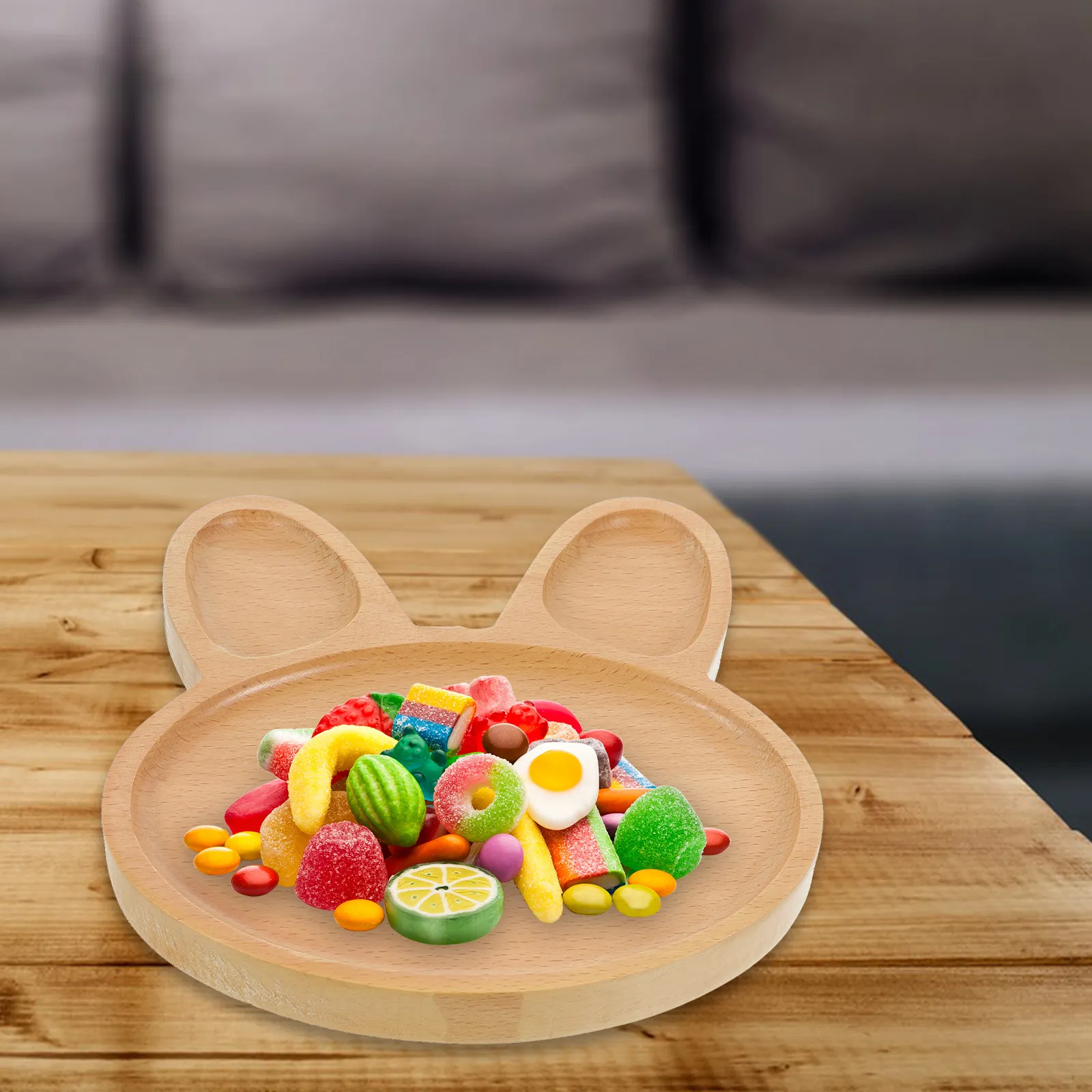 Wooden Rabbit Food Serving Tray Smooth Easy Clean Wood Tray for Fruit Desserts Snacks Bread Display Kitchen Dining Room
