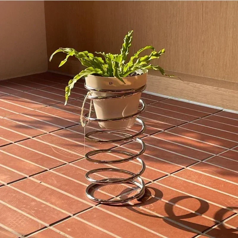 Creative Spring Plant Stand Balcony and Indoor Suitable Iron Art Design Versatile Flower Stand Enhanced Gardening Display