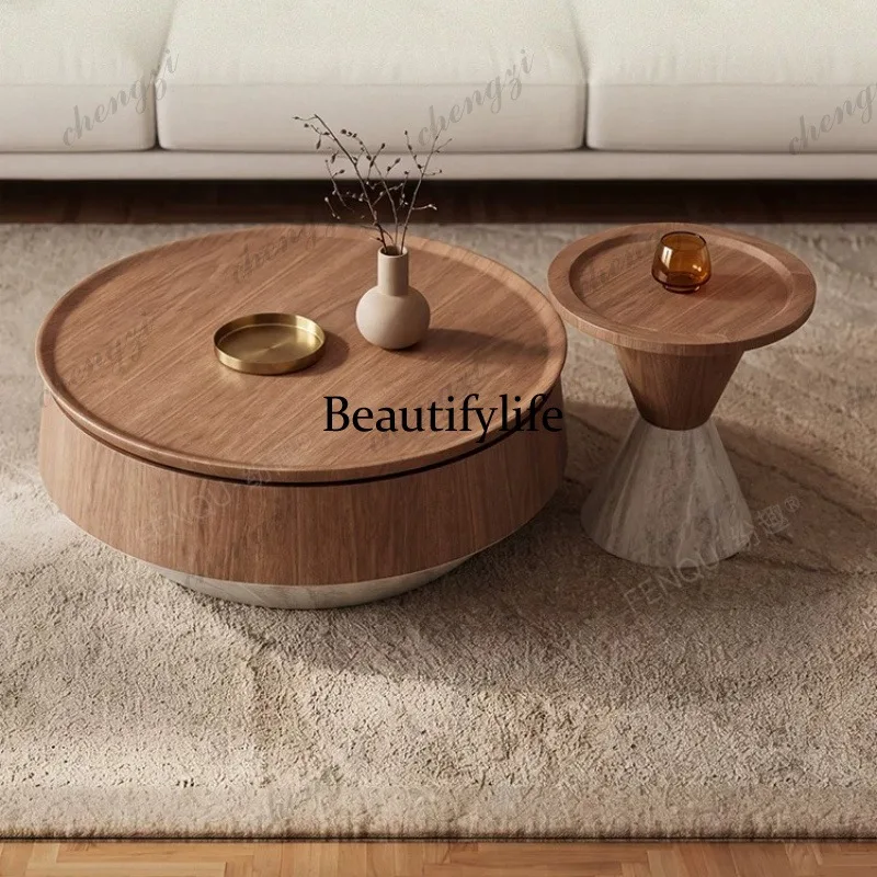 Cream antique  living room household coffee table combination solid wood imitation travertine small apartment small side table