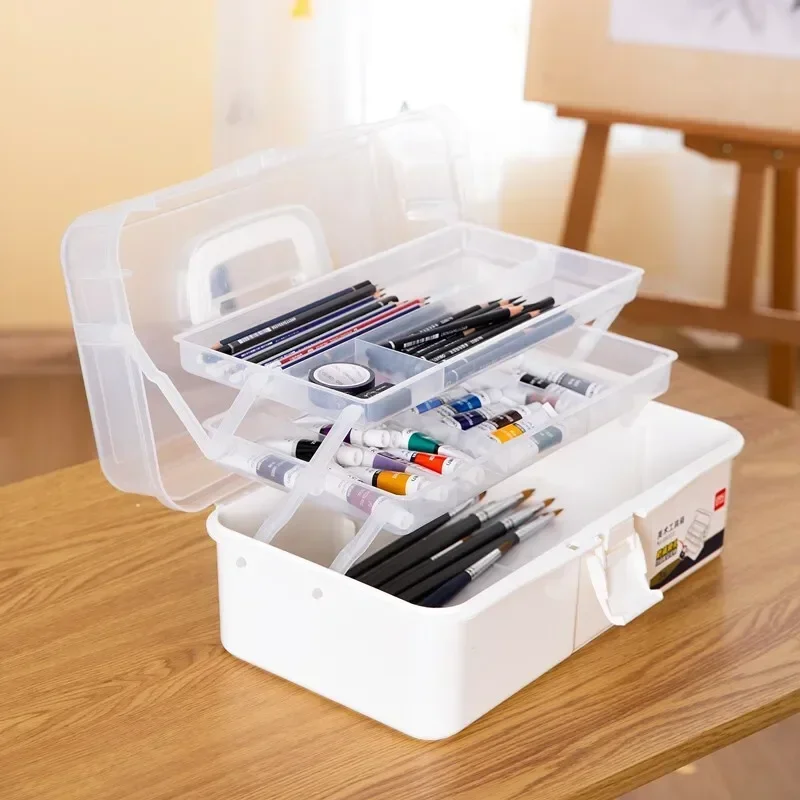 Oversize Lockable Three Layer Portable Art Tool Box Student Stationery Pencil Case Professional Paint Brush Pencil Storage Box