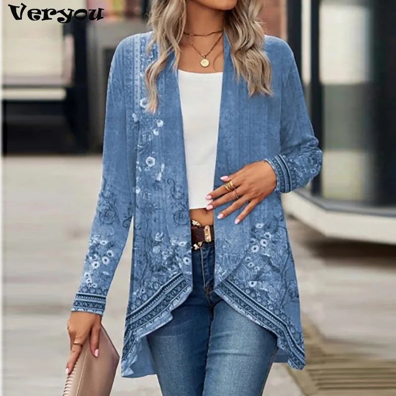 

♥ 2025 New Cardigan 's Coats Fashion Turn Down Collar Vintage Print Jackets For Women Casual Thin Top ★☆ly99