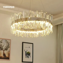 Modern LED Crystal Chandelier Round /Rectangular Pendant Lamp in Gold/ Chrome For Home Decor Winfordo Lighting IN STOCK