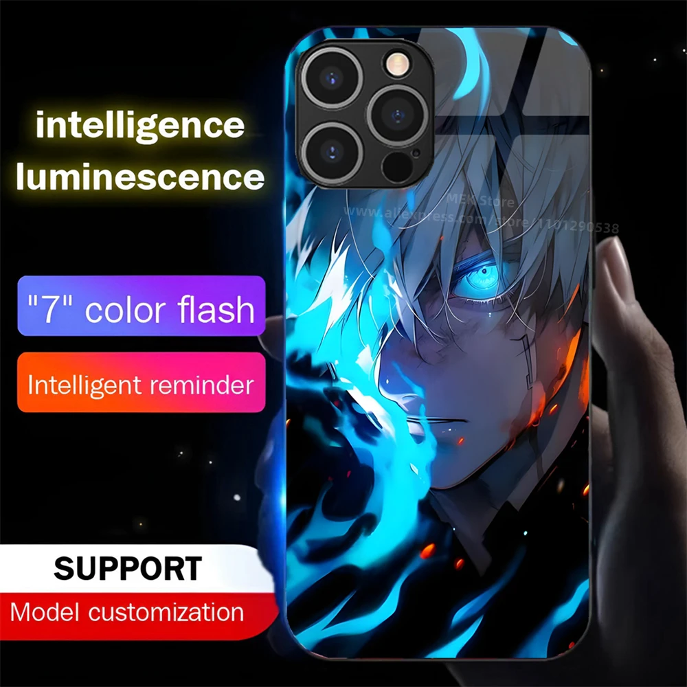 

So Cool New Anime Sound Control LED Flash Cases Luminous Glass Cover For iPhone 16 E 15 14 13 12 11 Pro Max X XS XR Plus 7 8 SE