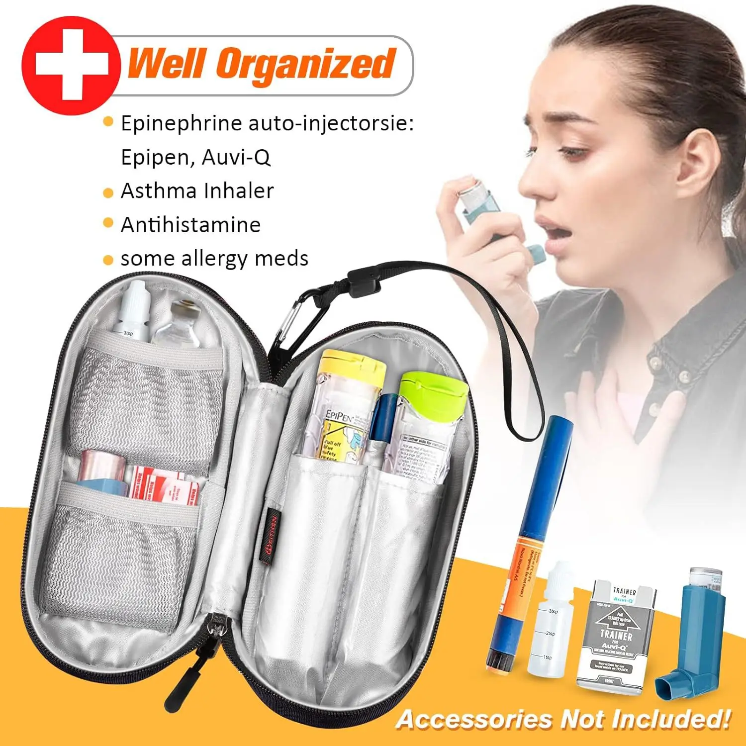 2pcs Outdoor EpiPen Medical Carrying Case Travel Medication Organizer Bag Emergency Medical Pouch Hold 2 EpiPens Medical Supply