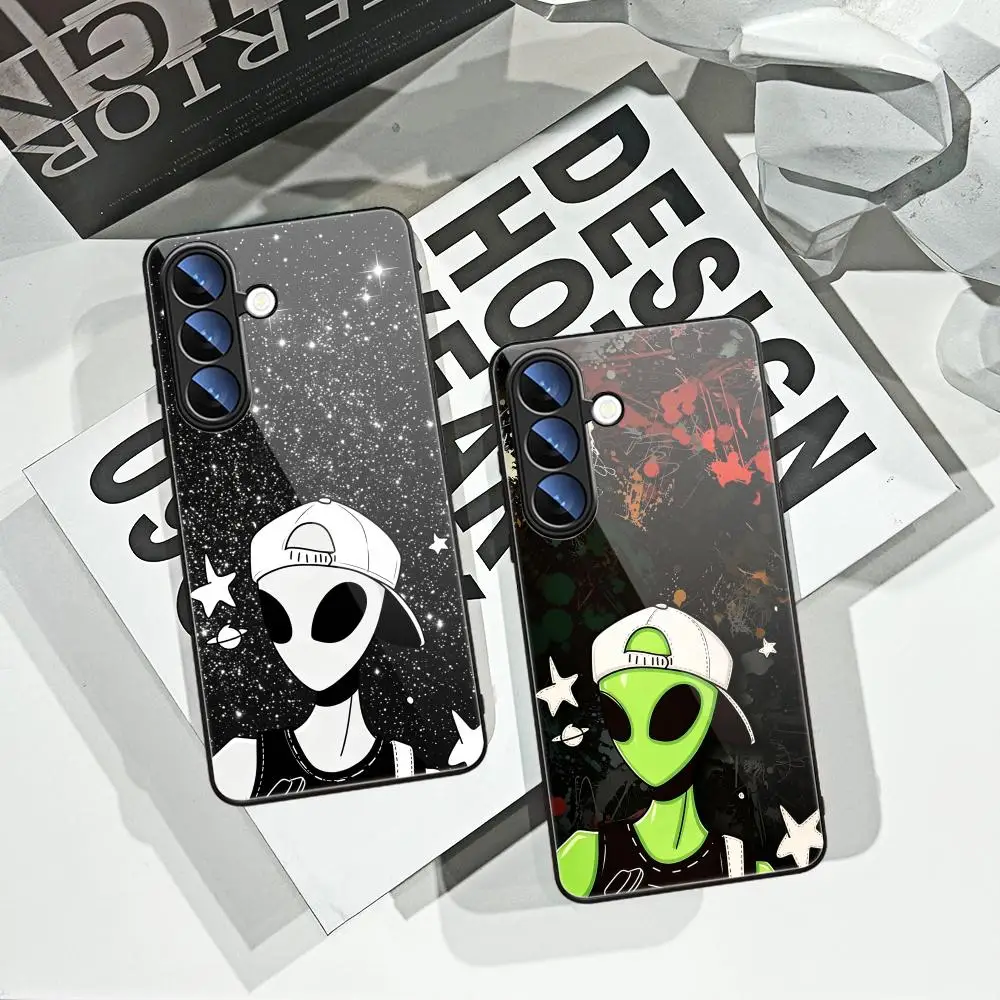 Alien Cool Green Alien Phone Case For Samsung Galaxy S26 Ultra S25 FE S24 S23 S22 Plus S25 Edge S21 Note20 Tempered Glass Covers