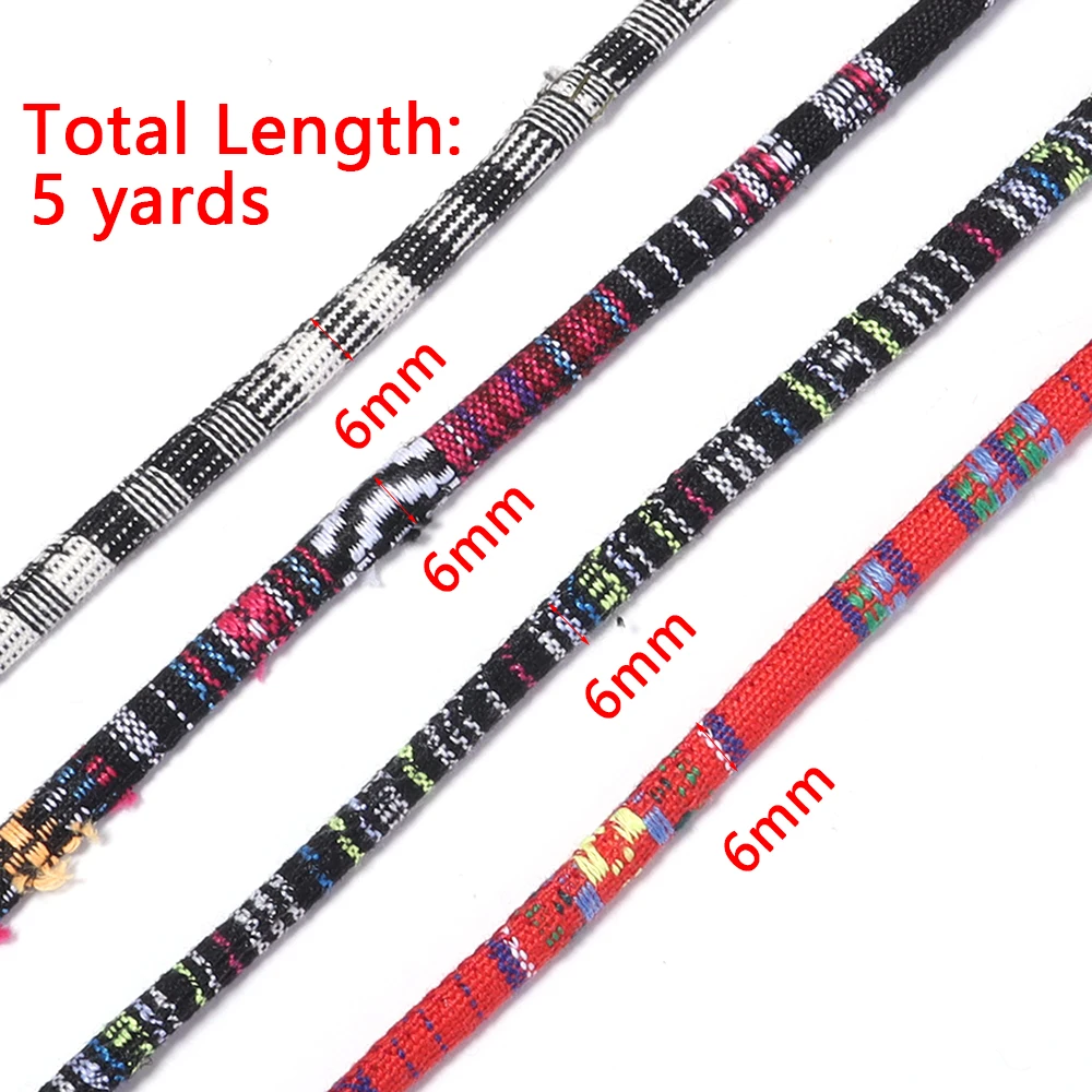 

5 Yards/Lot Ethnic Rope Cord 6mm Round Fabric Bohemian Cotton Cord Rope String for DIY Home Decoration Making Supplies