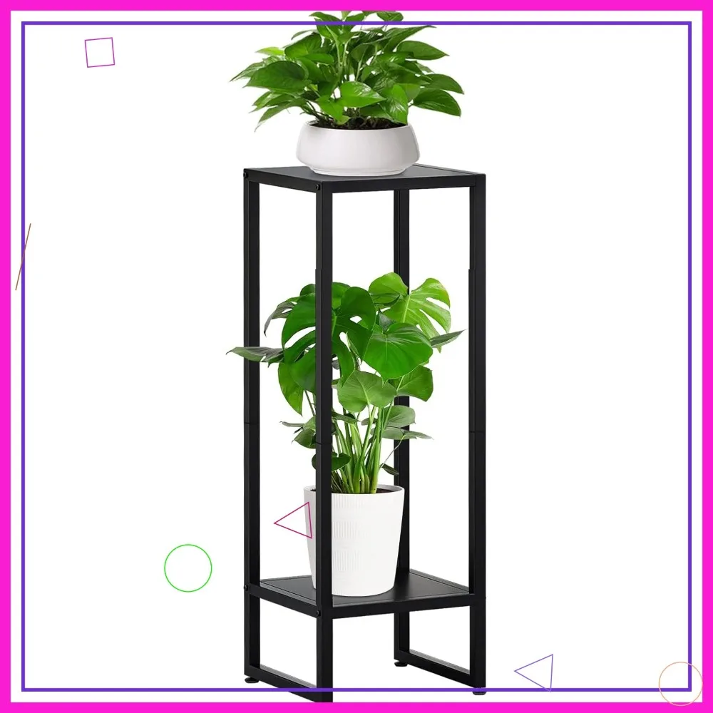 

Металлическая подставка для растений черного цвета, высотой 37,4 дюйма, 2-ярусная, современная угловая полка для гостиной