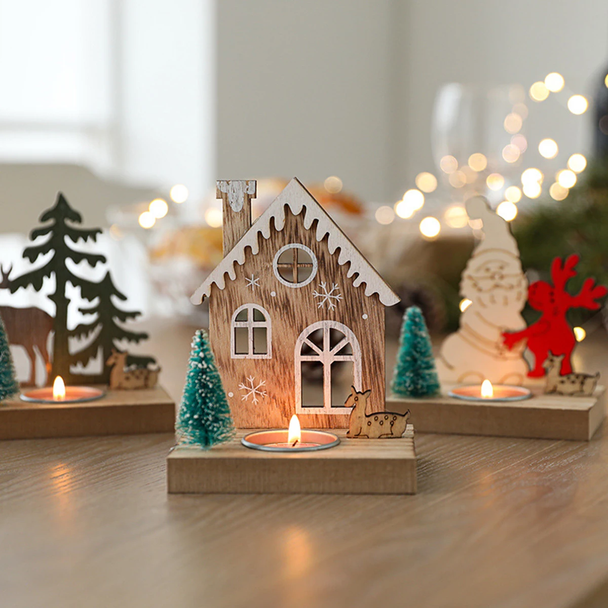 Weihnachten Holz Kerzenhalter für Urlaub Dekor rustikale Tee licht halter Weihnachten Haus Dekoration festliche Tischplatte Herzstück