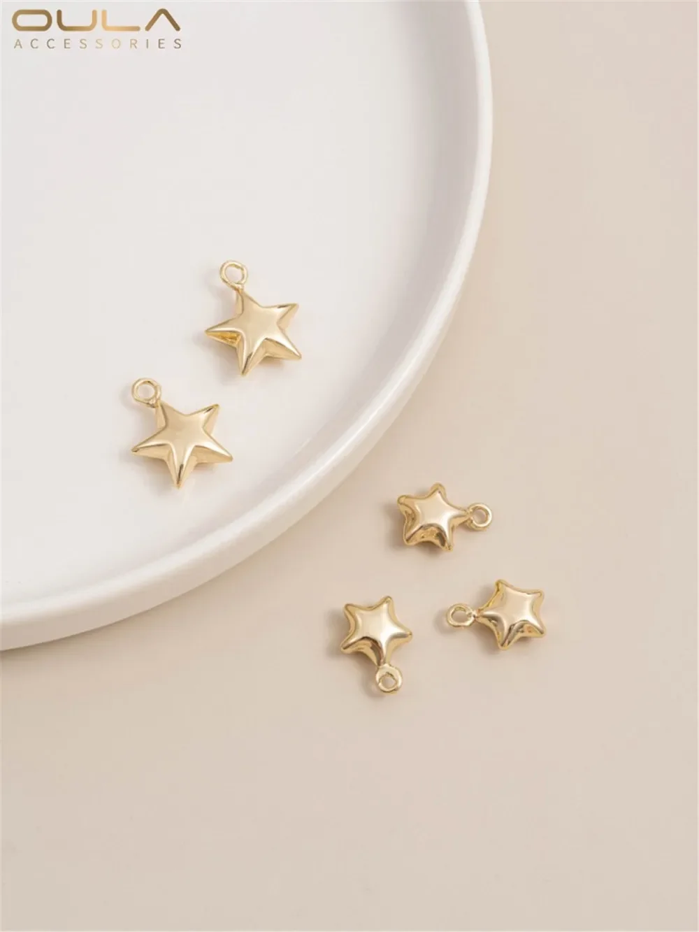 

14K Gold-Color Plated Five-pointed Star Pendant Handmade DIY Bracelet Necklace Jewelry Bright Face Star Hand Accessories