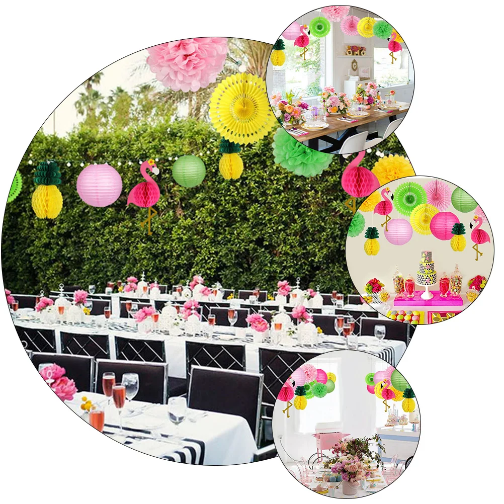 

13Pcs Flamingo Pineapple Shaped Paper Honeycomb Balls Tropical Party Decor Hanging Honeycomb Flower Ball for Halloween Party