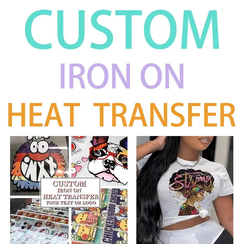 

Custom Any Logo Or Pictures Iron On Heat Transfer Stickers For Clothing DIY Washable T-Shirts Thermal Patches DTF Colorful Vinyl