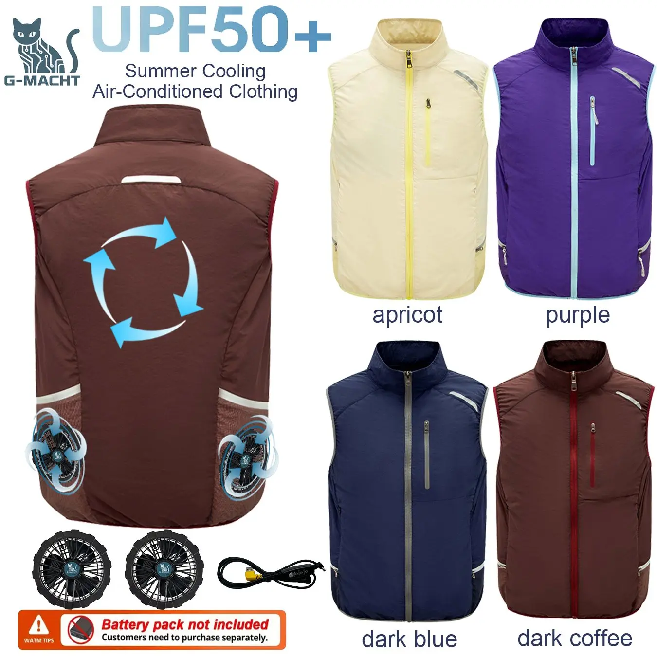 

G-MACHT Couple Style Short Sleeve Cooling Shirt 5V/12V USB Fan Air Conditioner Jacket Outdoor Breathable Cooling Clothes