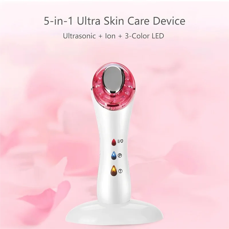 جهاز تجميل الوجه بالموجات فوق الصوتية 5 في 1، 3 مصابيح LED، أيون + أيون - أوضاع للتنظيف العميق ودعم امتصاص الجوهر #1