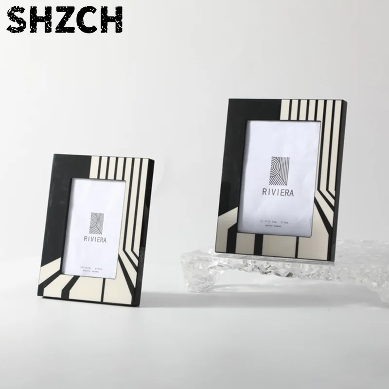 Simple MDF black and white simple photo frame table five-piece set placed and can be hung on the photo wall combination painting