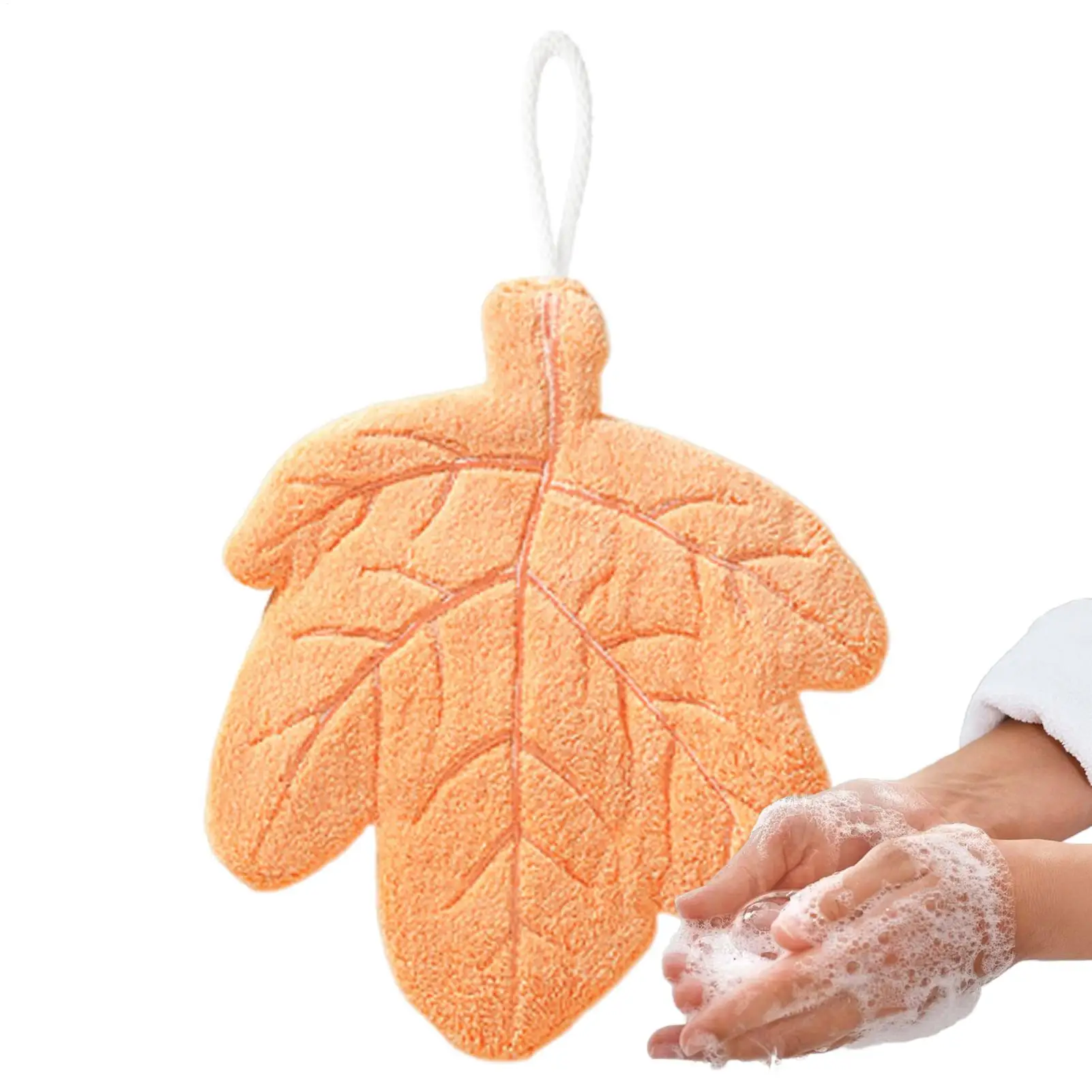 Hand Towels Kitchen Hangable Kitchen Towels Decorative Coral Fleece Leaf Shape Washcloths For Bathroom Home Kitchen Dinner Room
